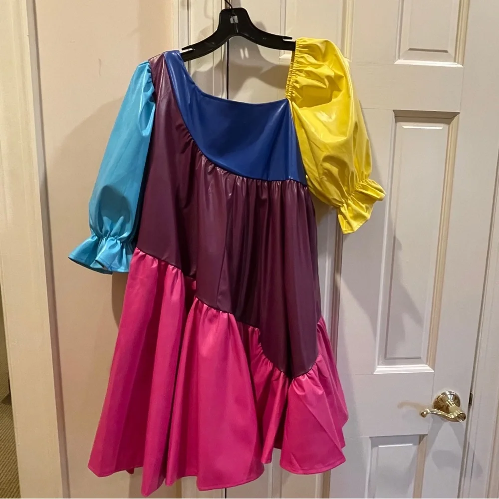 QUEEN OF SPARKLES Colorblock Mini Dress in Yellow, Blue, Purple & Pink - Picture 8 of 10